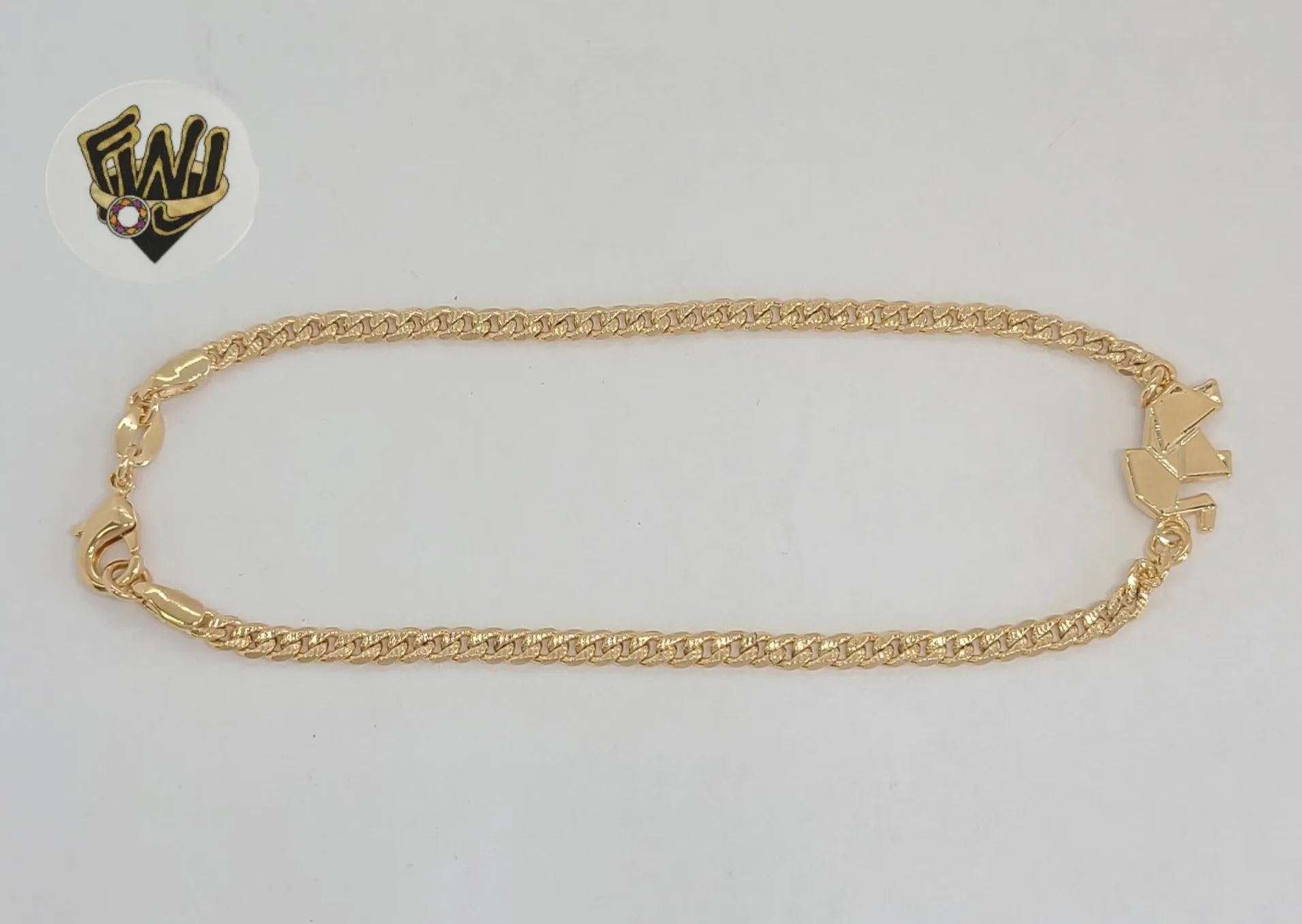 (1-0115) Gold Laminate - 3.5mm Curb Link Elephants Anklet - 9.5 - BGF