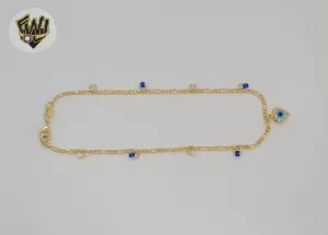 (1-0260) Gold Laminate - 2mm Link Charms Anklet - 9.5 - BGF