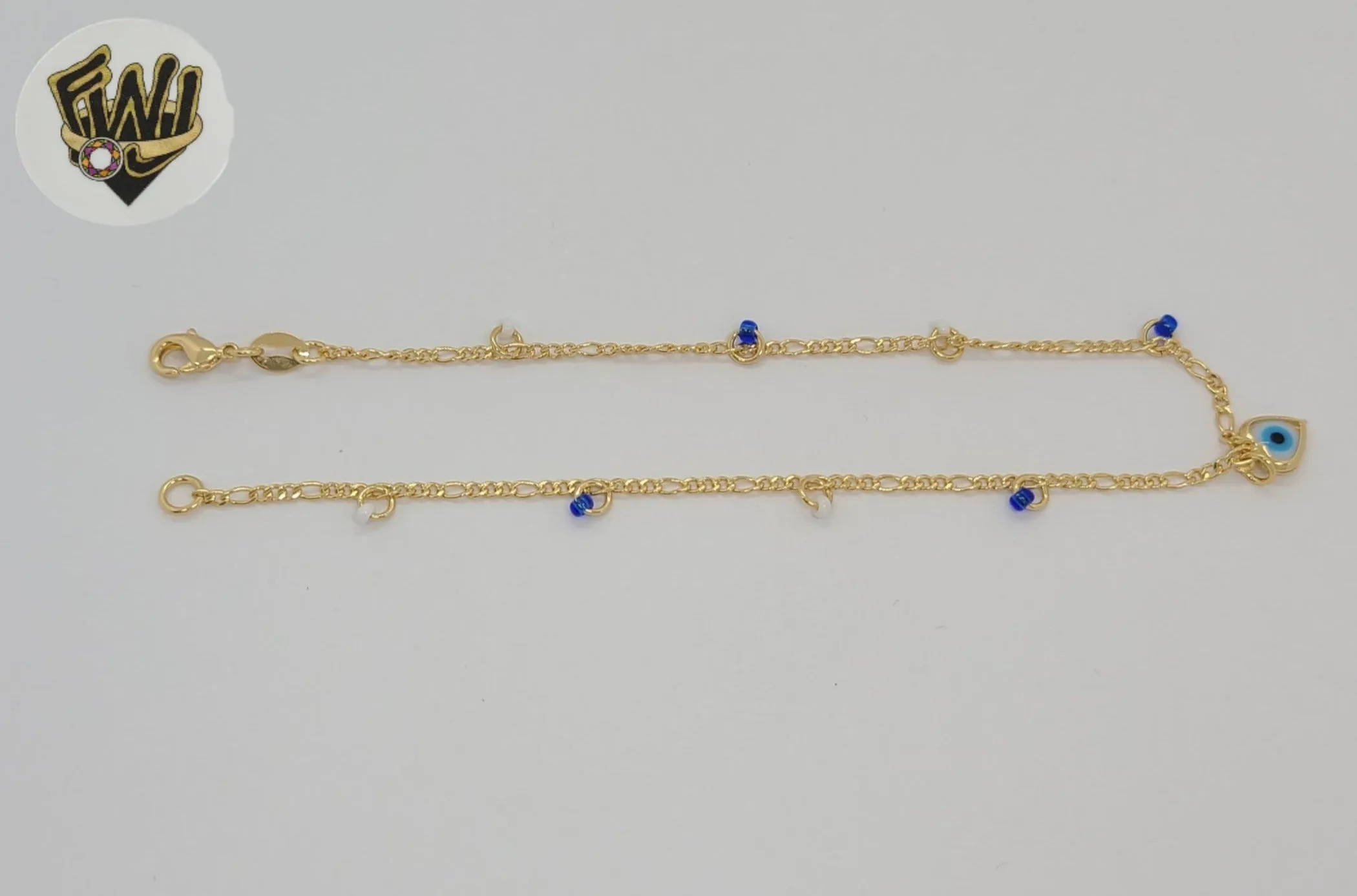 (1-0260) Gold Laminate - 2mm Link Charms Anklet - 9.5 - BGF