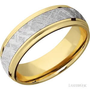 10K Yellow Gold with Polish , Polish Finish and Meteorite Inlay - 7MM