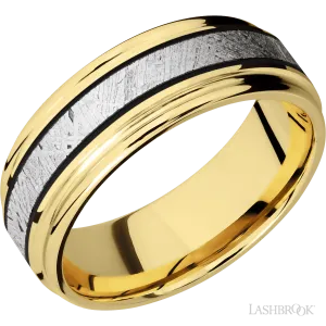 10K Yellow Gold with Polish , Polish Finish and Meteorite Inlay - 8MM