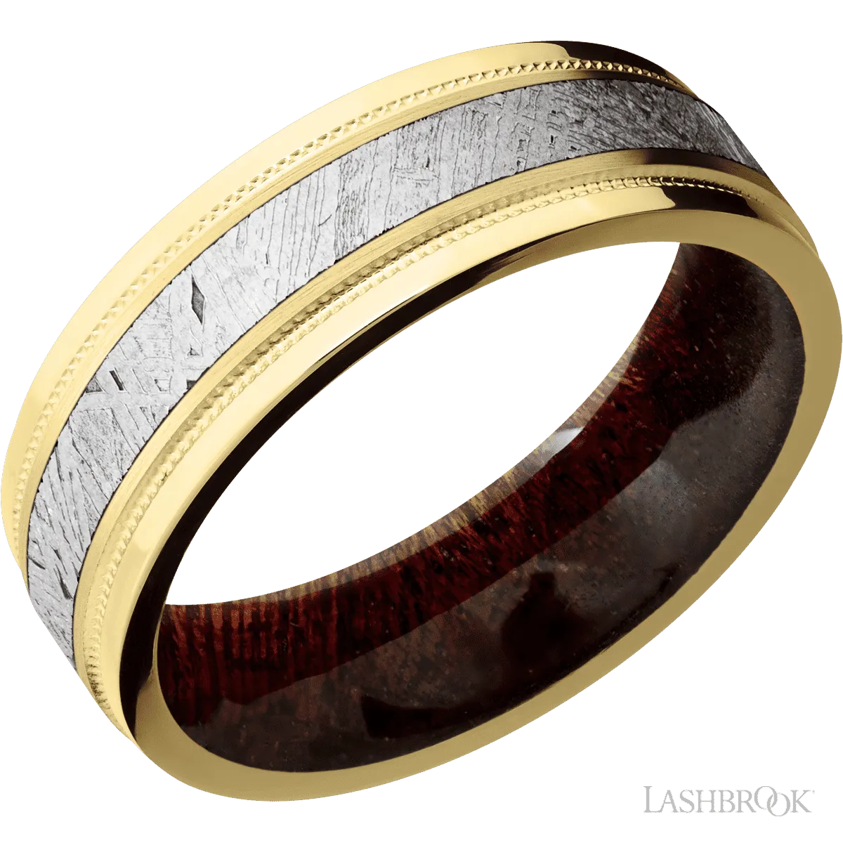 10K Yellow Gold with Satin , Polish Finish and Meteorite Inlay and Sapele - 7MM