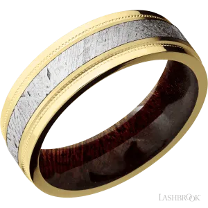 10K Yellow Gold with Satin , Polish Finish and Meteorite Inlay and Sapele - 7MM