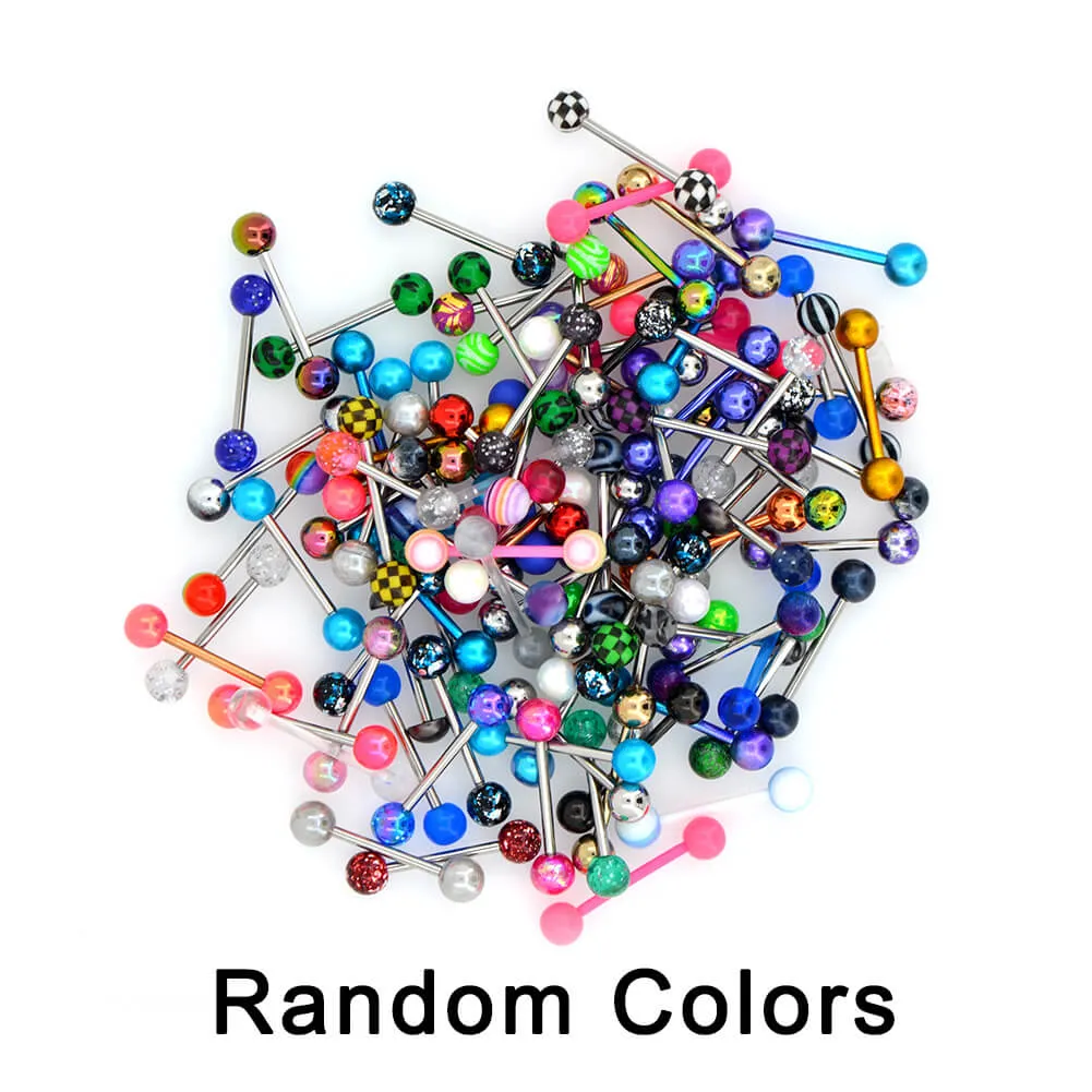 14G 100PCS Tongue Ring Ball Colorful Acrylic Tongue Barbells(Random Colors)