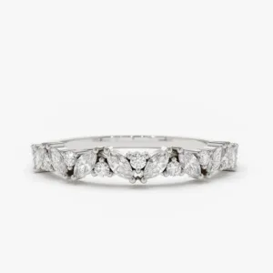 14K Gold Alternating Marquise and Round Diamond(Lab Grown Diamond) Stackable Band