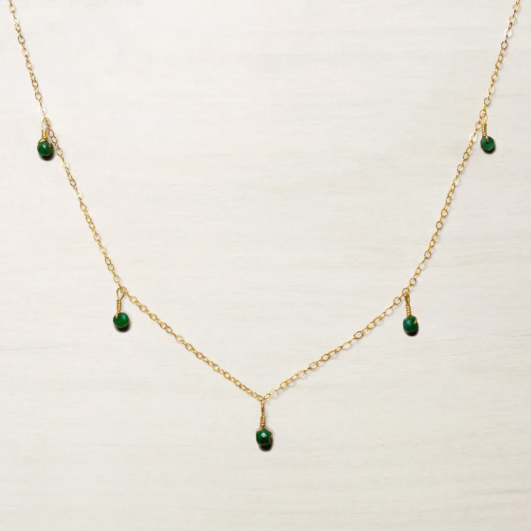 14k Gold Filled Citrine Lariat Necklace and Emerald Statement Necklace Layered Set