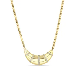 14k Pavé Diamond Banded Large Aura Small Curb Chain Necklace