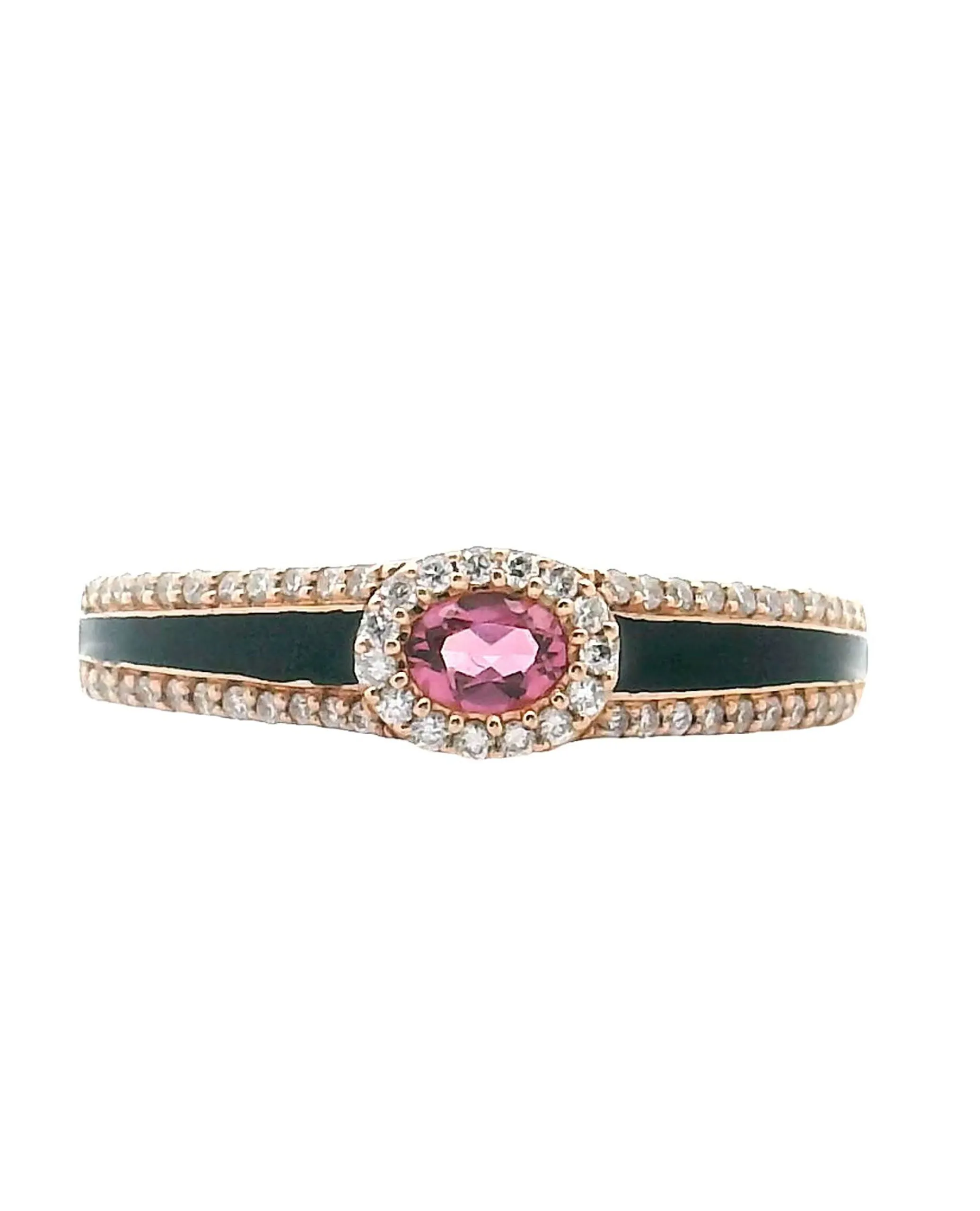 14K Rose Gold Ring with Pink Tourmaline and Black Enamel