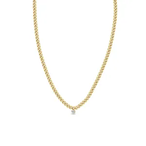 14k Single Prong Diamond Small Curb Chain Necklace