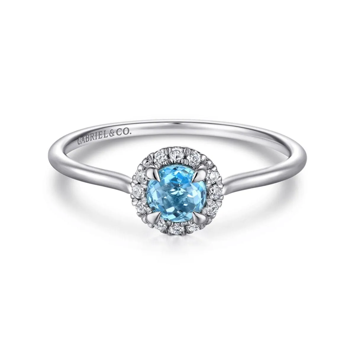 14K White Gold Blue Topaz and Diamond Halo Promise Ring - LR51264W45BT