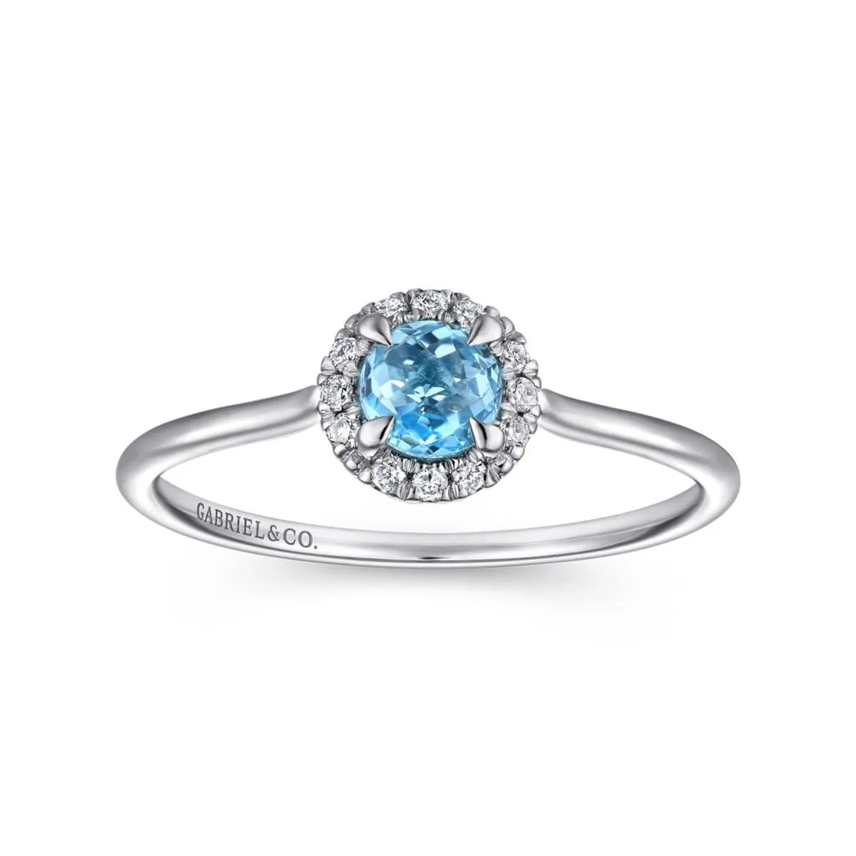 14K White Gold Blue Topaz and Diamond Halo Promise Ring - LR51264W45BT