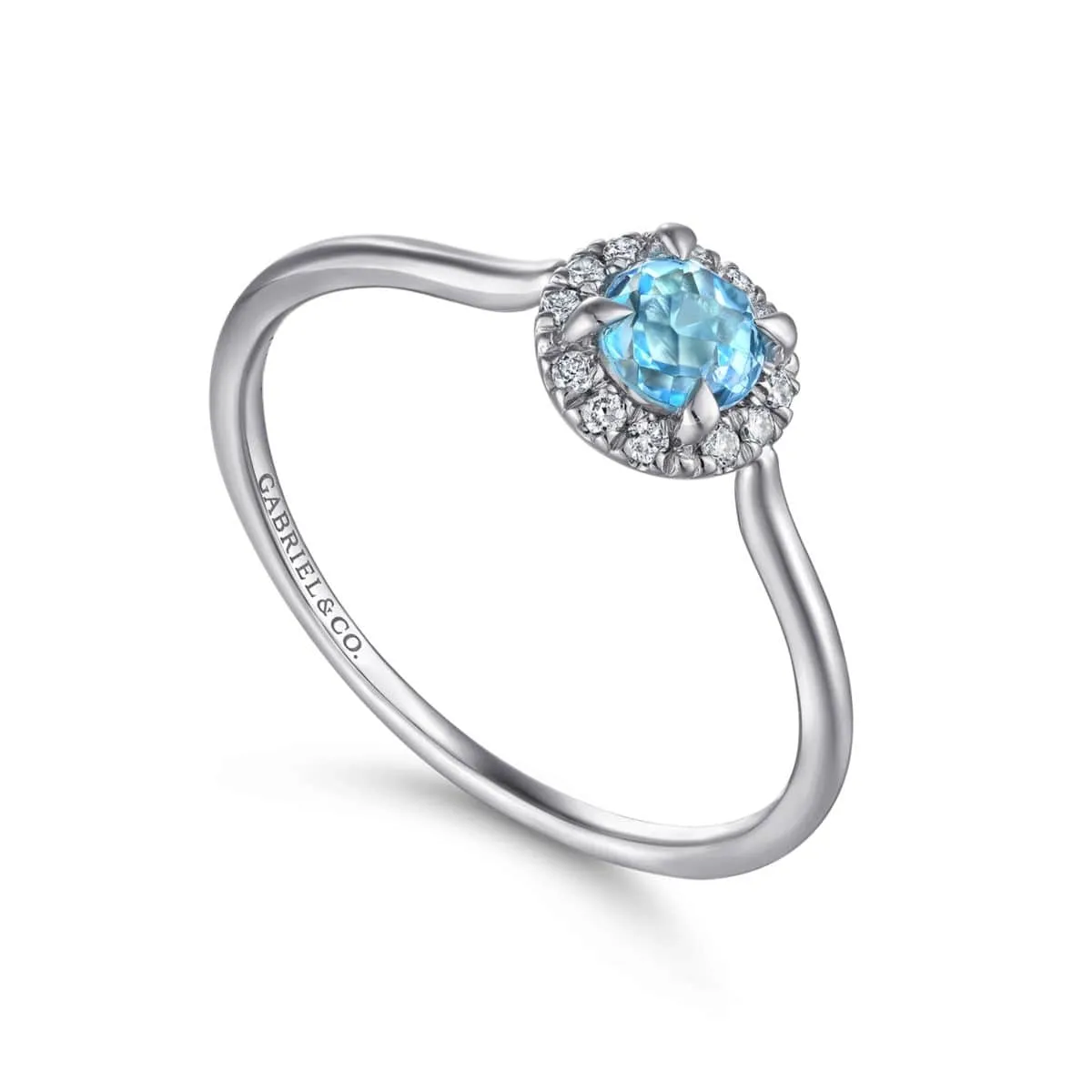 14K White Gold Blue Topaz and Diamond Halo Promise Ring - LR51264W45BT