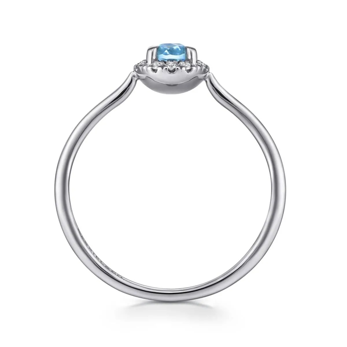 14K White Gold Blue Topaz and Diamond Halo Promise Ring - LR51264W45BT