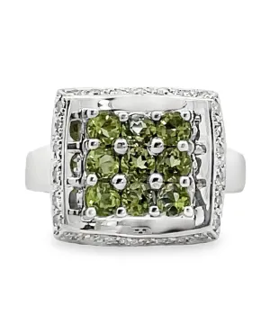 14K White Gold Peridot & Diamond Ring