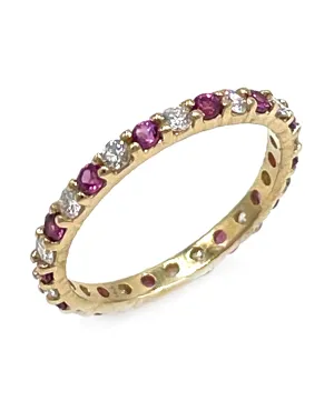 14K Yellow Gold Diamond and Rhodolite Eternity Ring