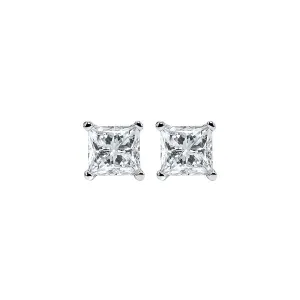 14KT White Gold & Diamond Classic Book Pricess Cut Stud Earrings  - 1/2 ctw