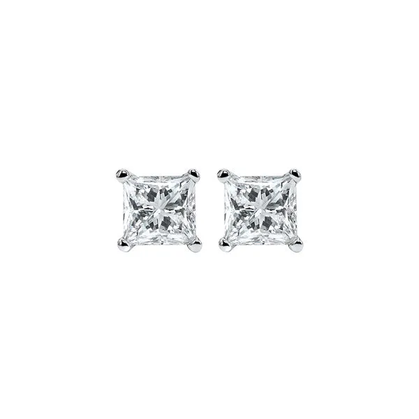 14KT White Gold & Diamond Classic Book Pricess Cut Stud Earrings  - 1/2 ctw