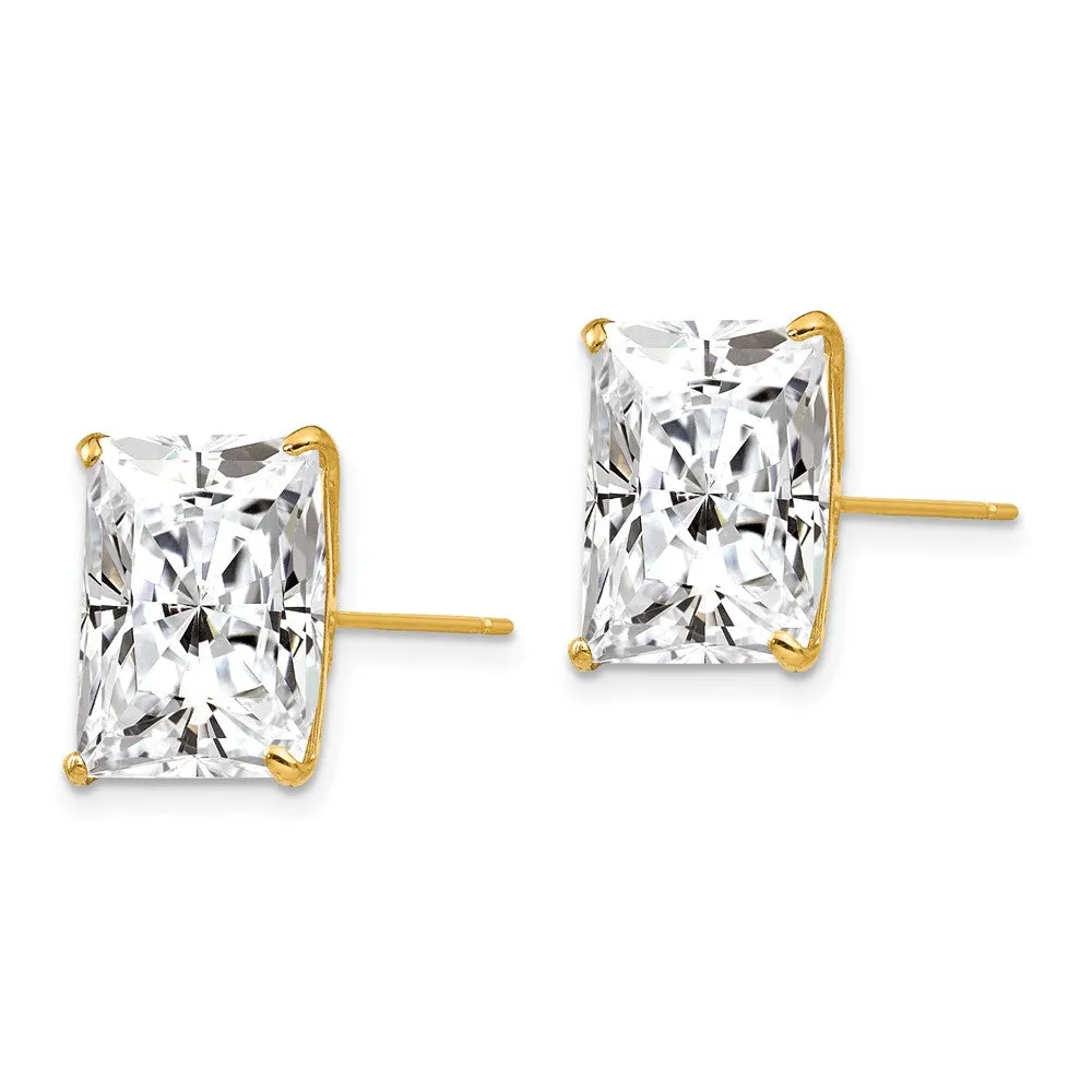 14KT Yellow Gold 12X212MM Square Cubic Zirconia Stud Earrings