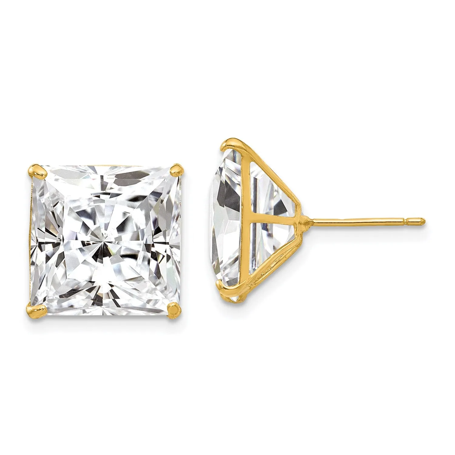 14KT Yellow Gold 12X212MM Square Cubic Zirconia Stud Earrings