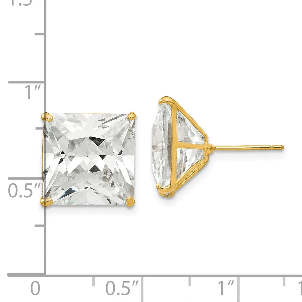 14KT Yellow Gold 12X212MM Square Cubic Zirconia Stud Earrings