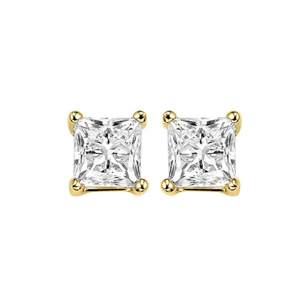 14KT Yellow Gold & Diamond Pricess Cut Stud Earrings   - 2 ctw