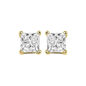 14KT Yellow Gold & Diamond Pricess Cut Stud Earrings   - 2 ctw