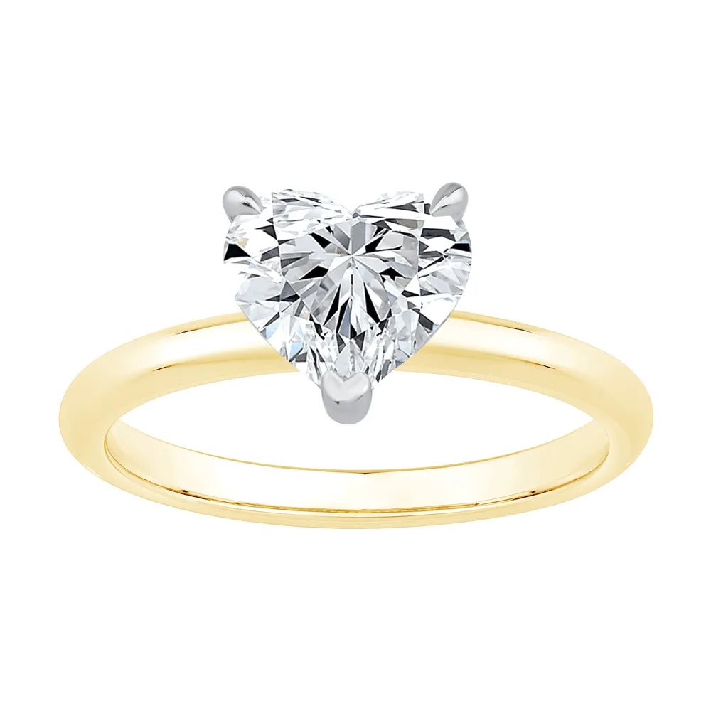 1.50ct Laboratory Grown Diamond Heart Cut Solitaire Ring in 18ct Yellow and White Gold