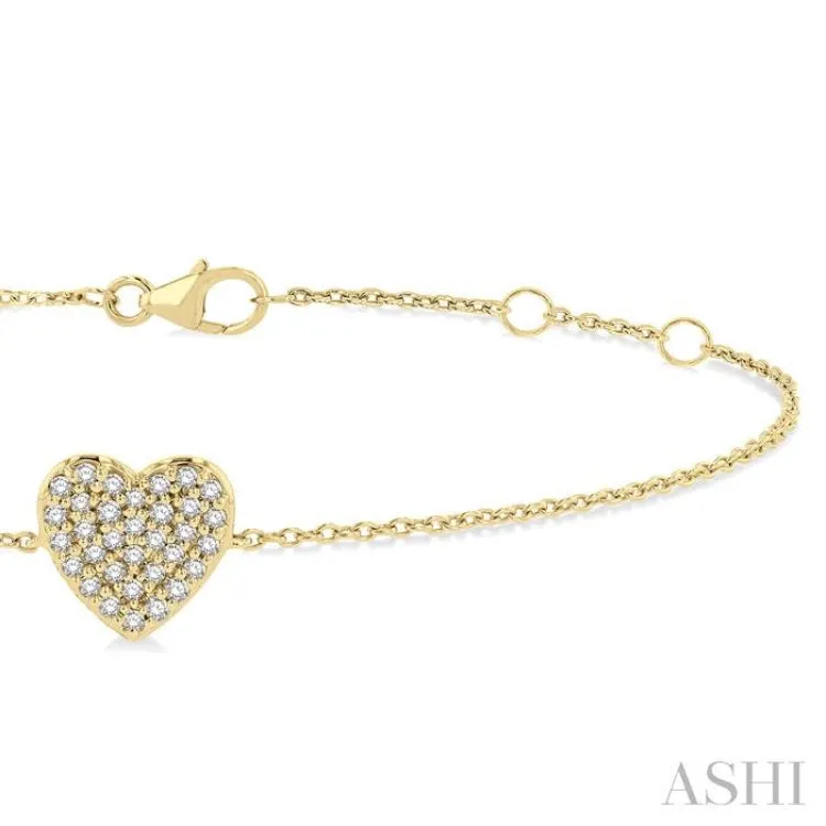 1/8 ctw Petite Heart Round Cut Diamond Fashion Bracelet in 10K Yellow Gold