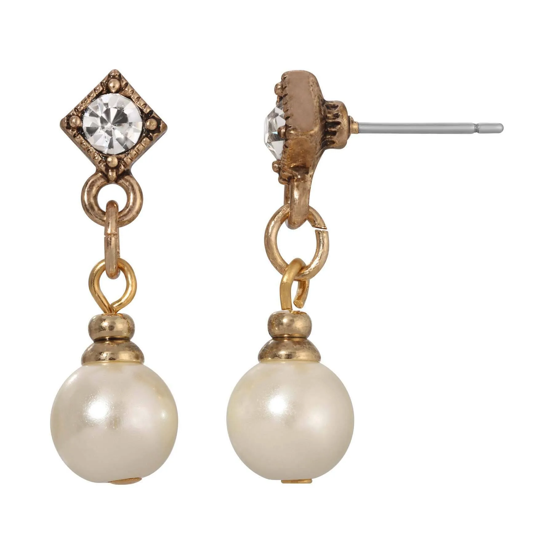 1928 Jewelry Classic Faux Pearl Crystal Accent Drop Earrings