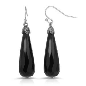 1928 Jewelry Deco Jet Black Teardrop Earrings