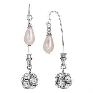 1928 Jewelry Faux Pearl & Crystal Fireball Drop Earrings