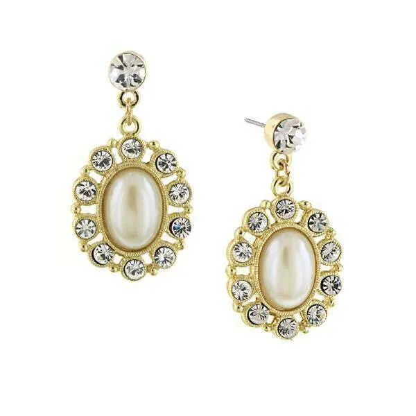 1928 Jewelry Faux Pearl Oval Drop Earrings