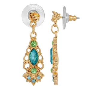 1928 Jewelry Gold Tone Aqua And Green Crystal Drop Earrings