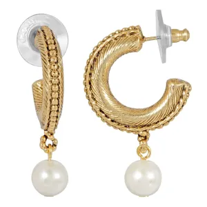 1928 Jewelry Hoop Earrings Faux Pearl Drop