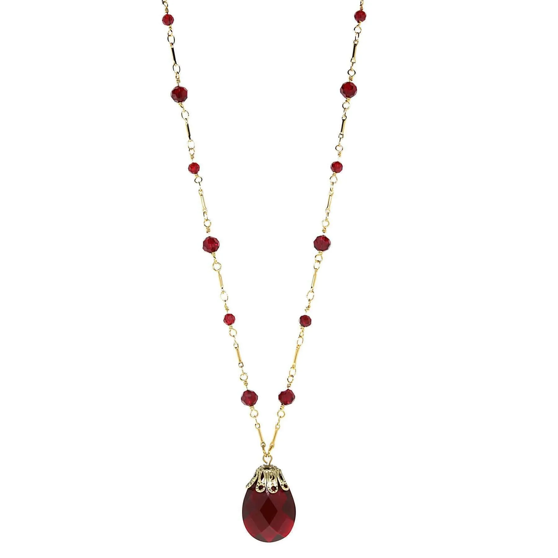 1928 Jewelry Large Red Briolette Pendant Necklace 15"