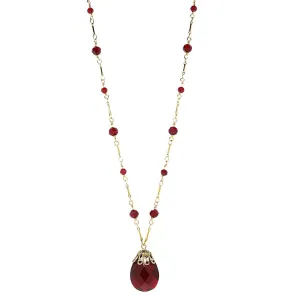 1928 Jewelry Large Red Briolette Pendant Necklace 15"