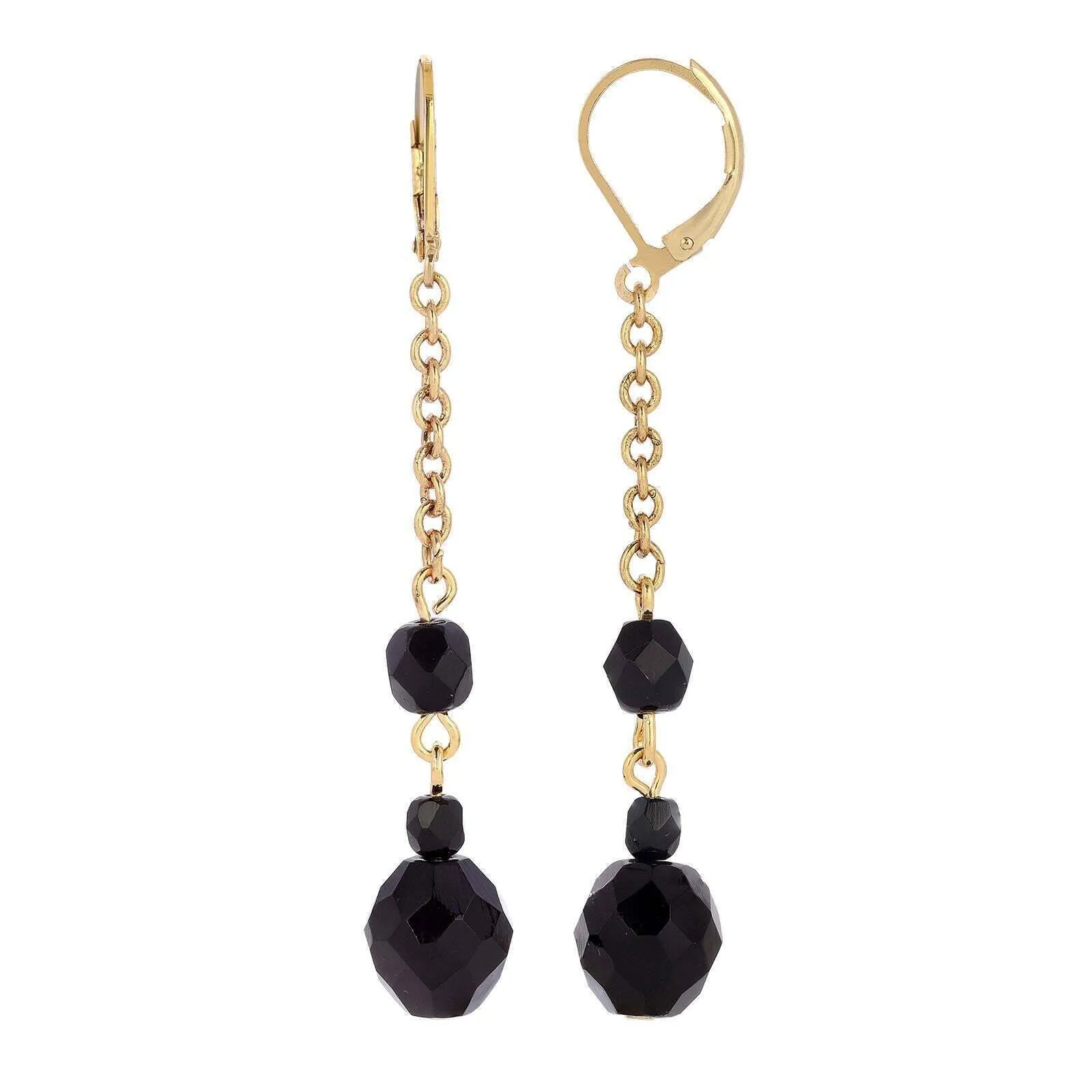 1928 Jewelry Minuit Black Glass Bead Drop Earrings