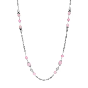 1928 Jewelry Roseate Paradise Peppermint Pink Rose Austrian Crystal Beaded Necklace 32"