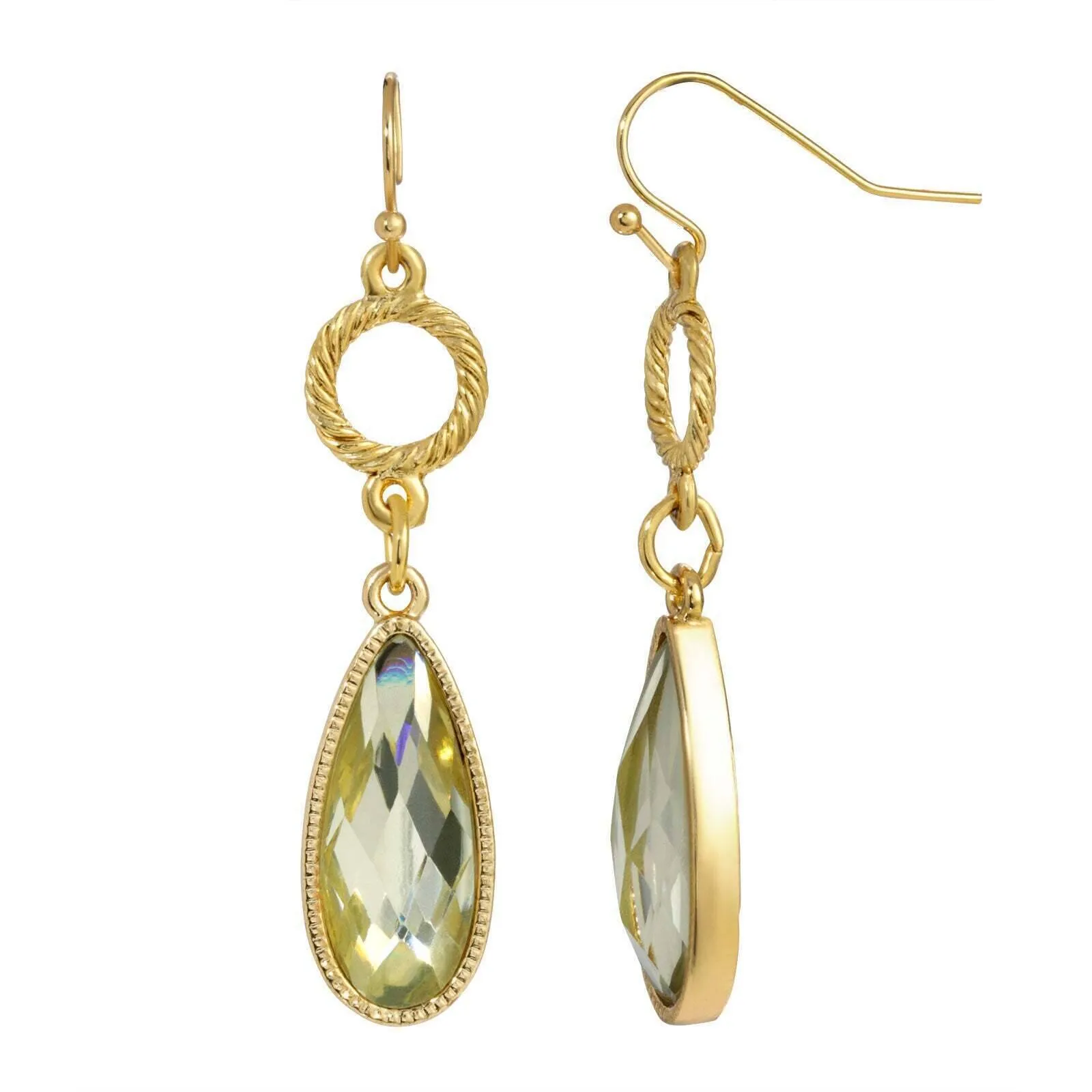 1928 Jewelry Round Ring & Crystal Teardrop Dangling Earrings