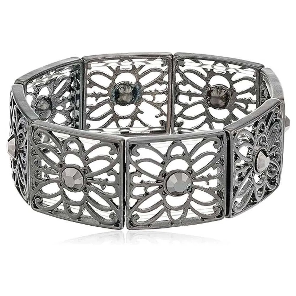 1928 Jewelry Square Butterfly Filigree Crystal Stretch Bracelet