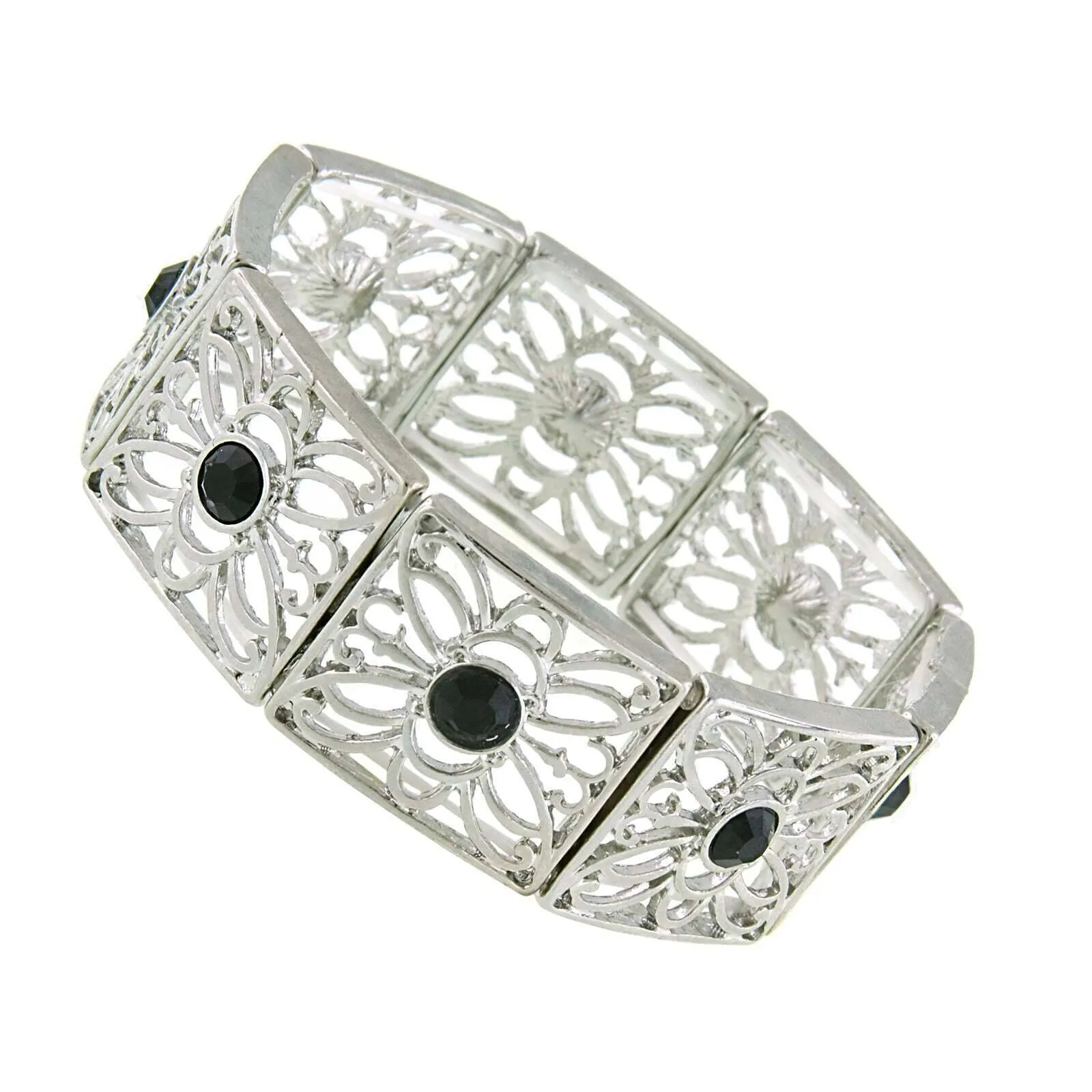 1928 Jewelry Square Butterfly Filigree Crystal Stretch Bracelet