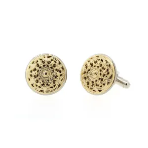 1928 Jewelry Vintage Style Two Tone Round Filigree Cufflinks