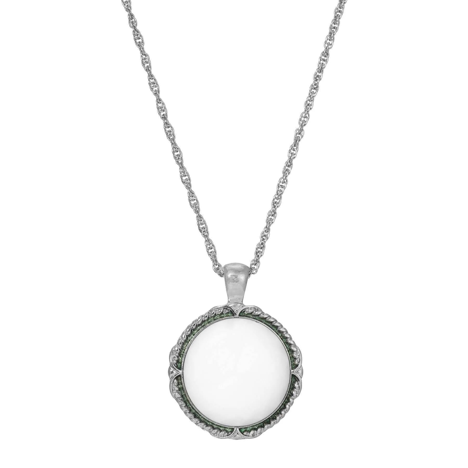 1928 Jewelry White Faceted Cabochon Pendant Necklace 23.5"   2" Extender