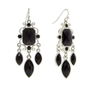 2028 Jewelry Black Octagon & Oval Crystal Drop Earrings