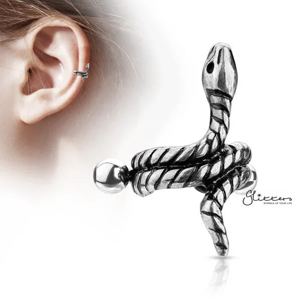 316L Surgical Steel Barbell with Coiled Snake Helix Cuff