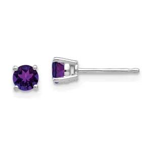 4MM Round Amethyst Stud Earrings in 14KT White Gold