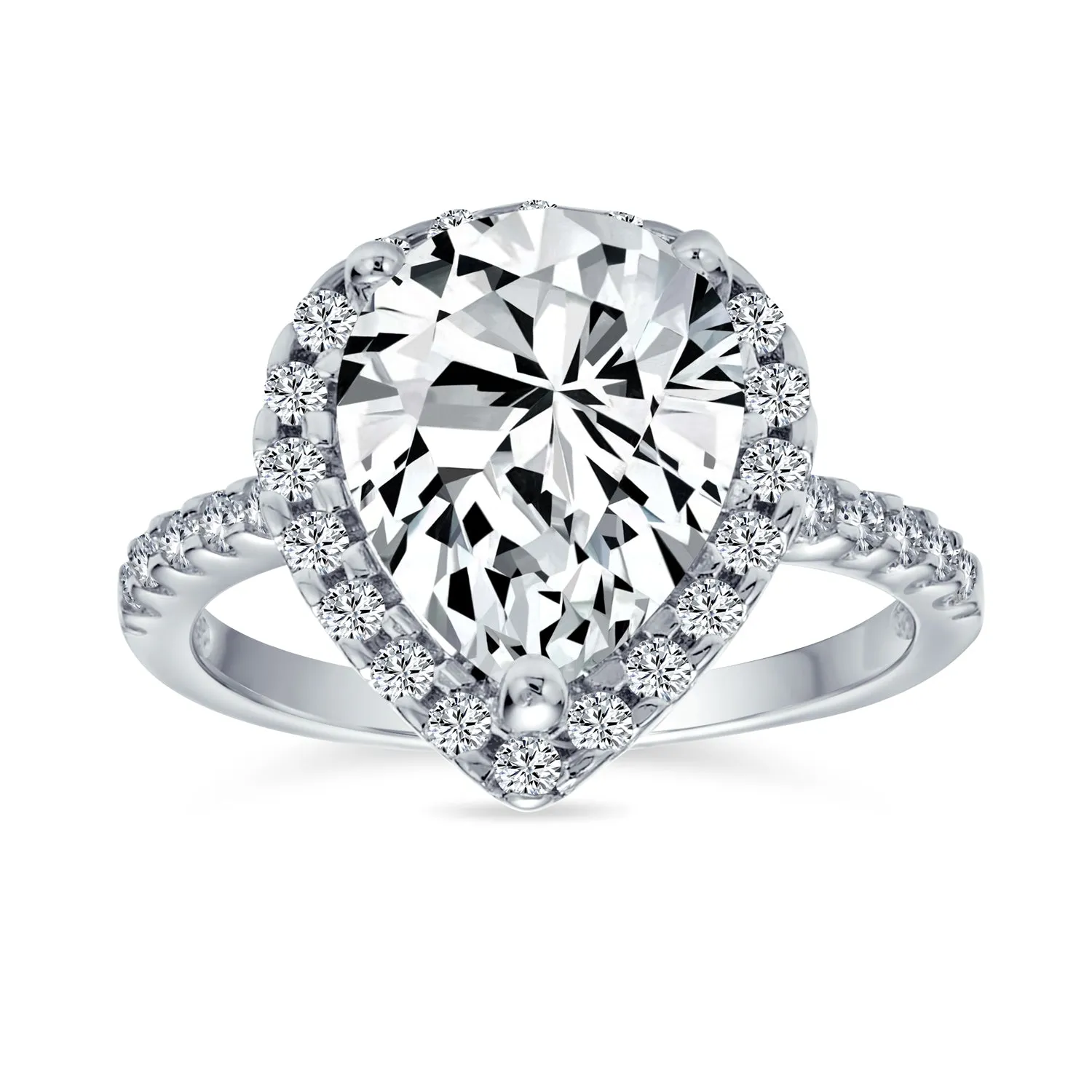 7CT Pear Shaped Halo Solitaire Engagement Ring, Sterling Silver CZ Pave Band