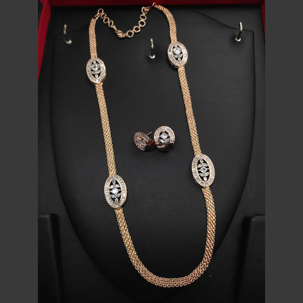 Aamrapali Rose Gold  Plated  AD Necklace Set