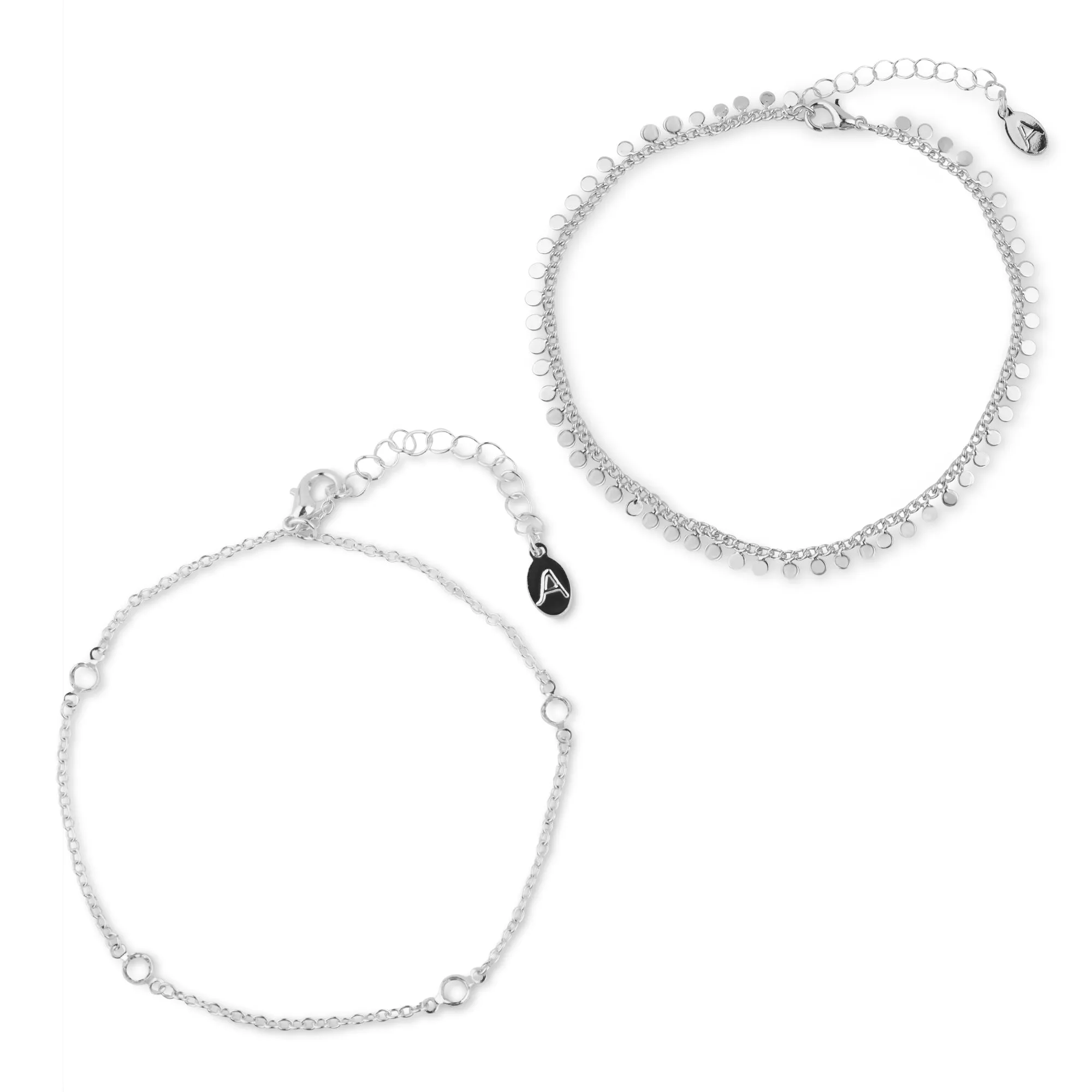 Accessorize London Women's Silver Sparkle And Disc Anklets Set Of Two