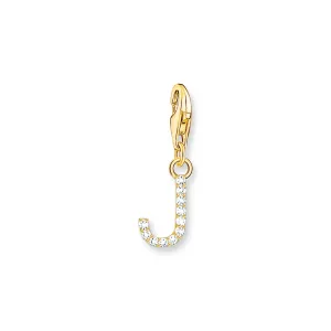 Charm pendant letter J with white stones gold plated